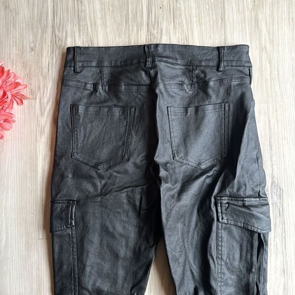 Chocolate Faux Black Leather Pants Leggings, Lined Medium - Picture 6 of 6